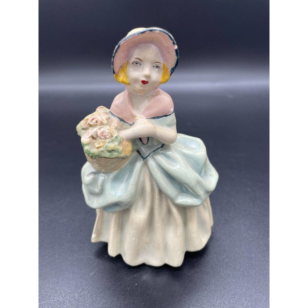 Vintage Ceramic Woman Figurine - Blue Dress Blonde Hair Hand painted Unsigned - Picture 2 of 6